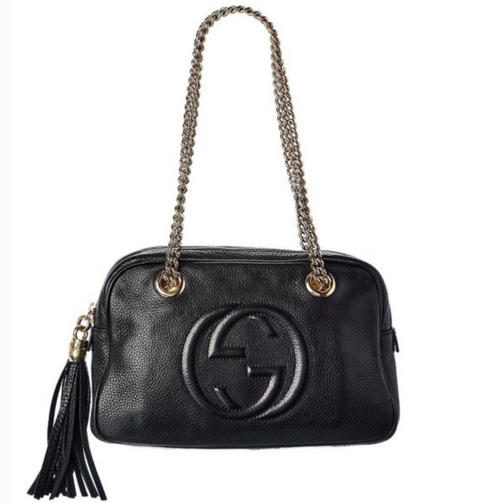 100% Authentic Gucci Pebble Black Leather Soho Small Chain Shoulder Bag USED